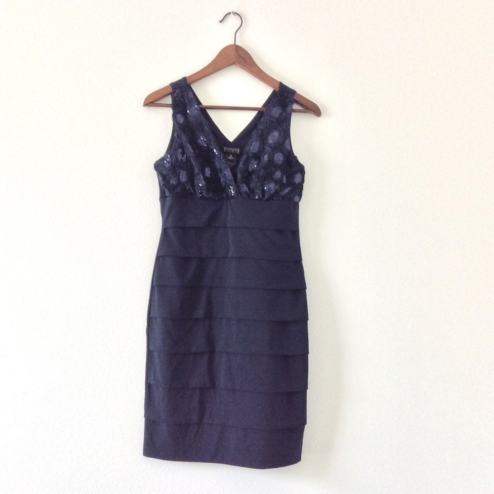 Enfocus Studio Navy Blue V Neck Fitted Dress